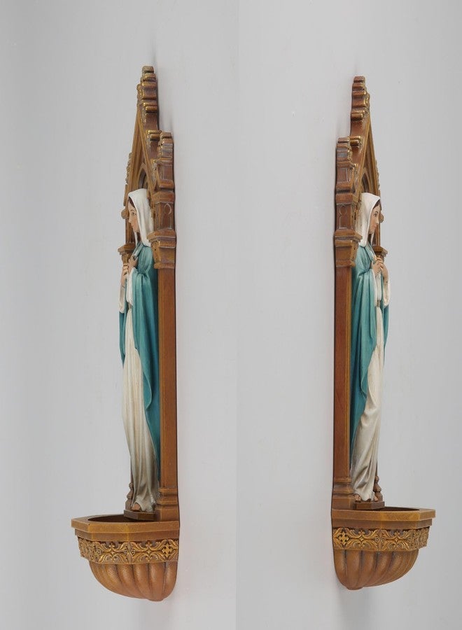 BC BUILDCLASSIC BC Catholic Immaculate Heart of Mary Statue, 9" H Blessed Virgin Mary Holy Water Font Wall Plaque, Inspirational Home Décor, Religious Gift, Renaissance Sculpture Handmade by Buildclassic - Image 4